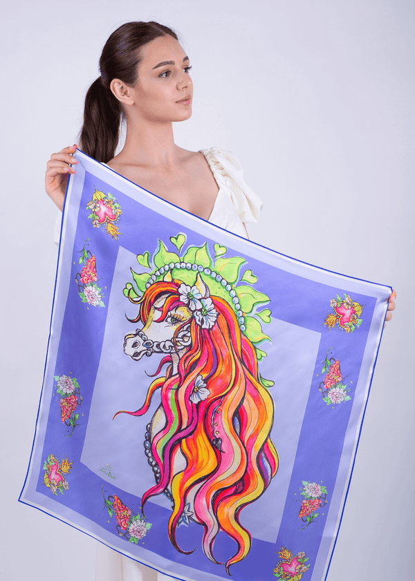 Reiner Seidenschal Pretty in Blue Lila  70x70cm