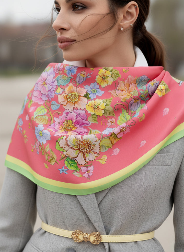 Luxus Seidenschal Herz aus Blumen elegante Drapierung aus Twill-Seide mit Kunstprint von  Feinblatt