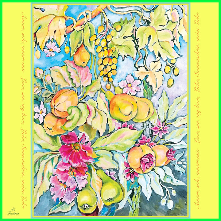 Reiner Seidenschal Hello Summer in gelb mit Blumen für Frauen ein Geschenk für sie - IrynaFeinblatt