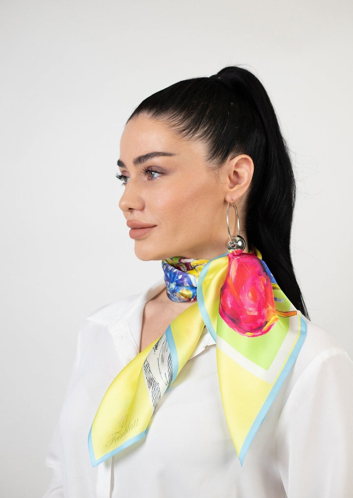 Silk Scarf Traveller, color yellow - IrynaFeinblatt