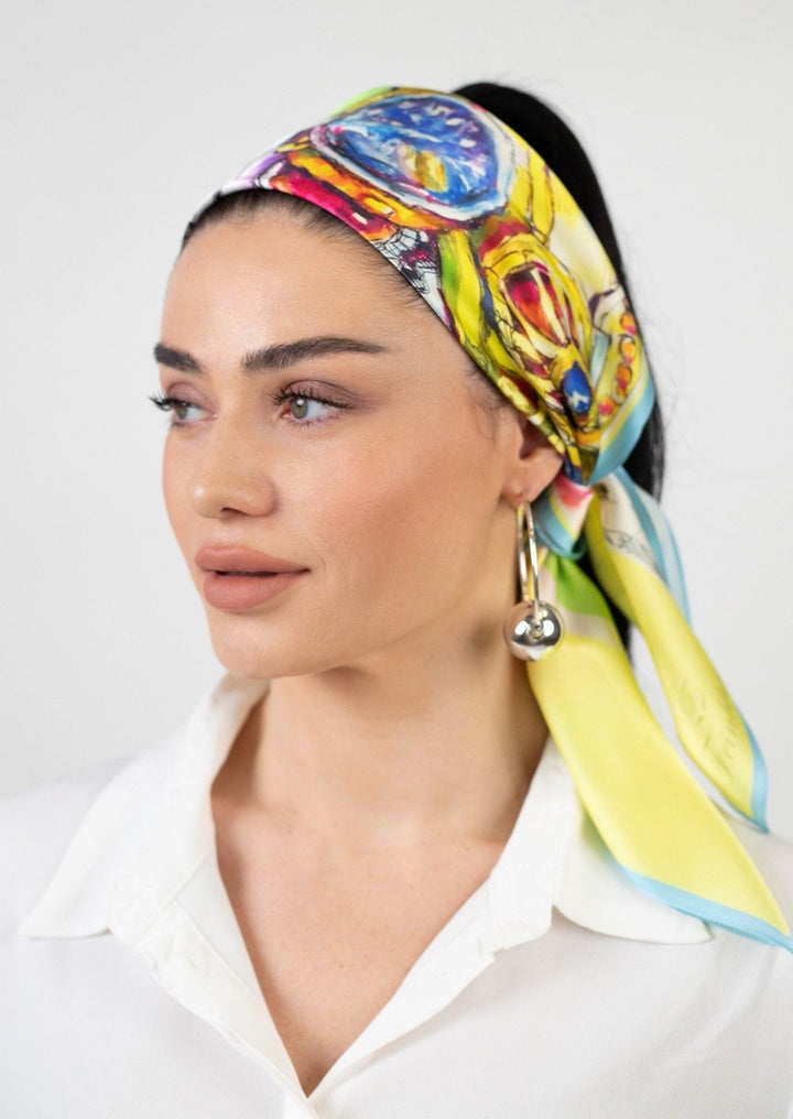 Silk Scarf Traveller, color yellow - IrynaFeinblatt